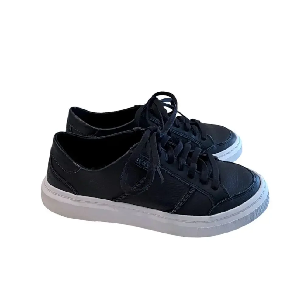 UGG Alameida Lace Sneaker Women's Size 6 Black Leather Comfort Trainer - Picture 3 of 8